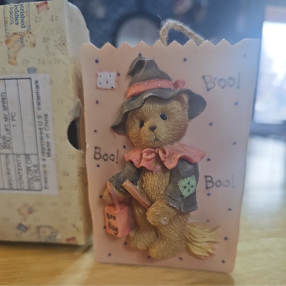 Vintage Orange Halloween Ceramic‎ Bag Witch Bear ENESCO 1995 Priscilla Hillman